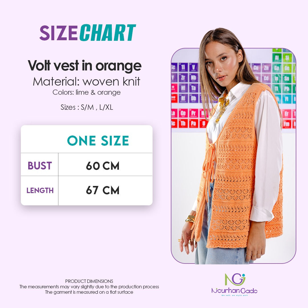 Volt vest in orange size chart