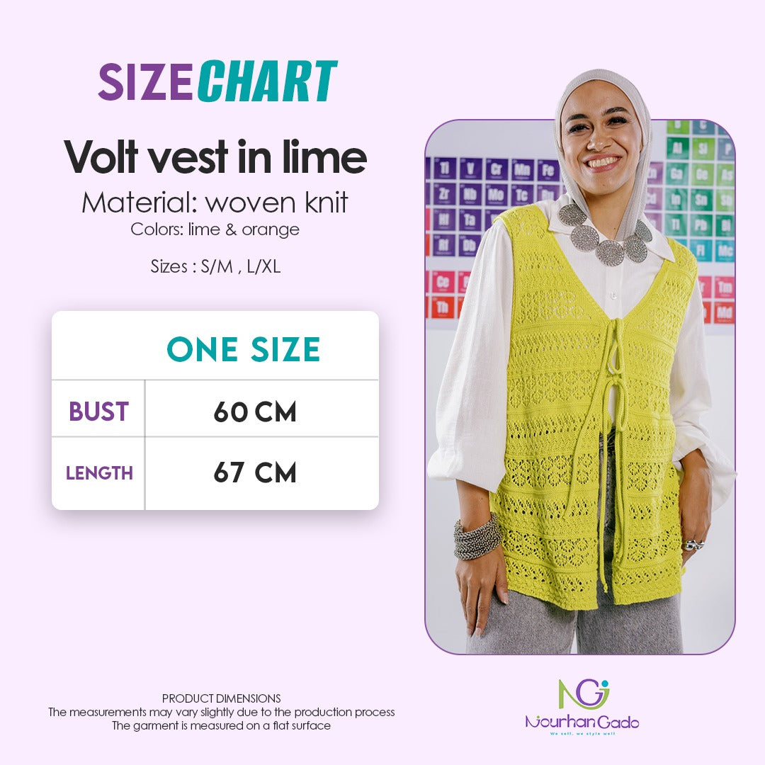 Volt vest in lime size chart