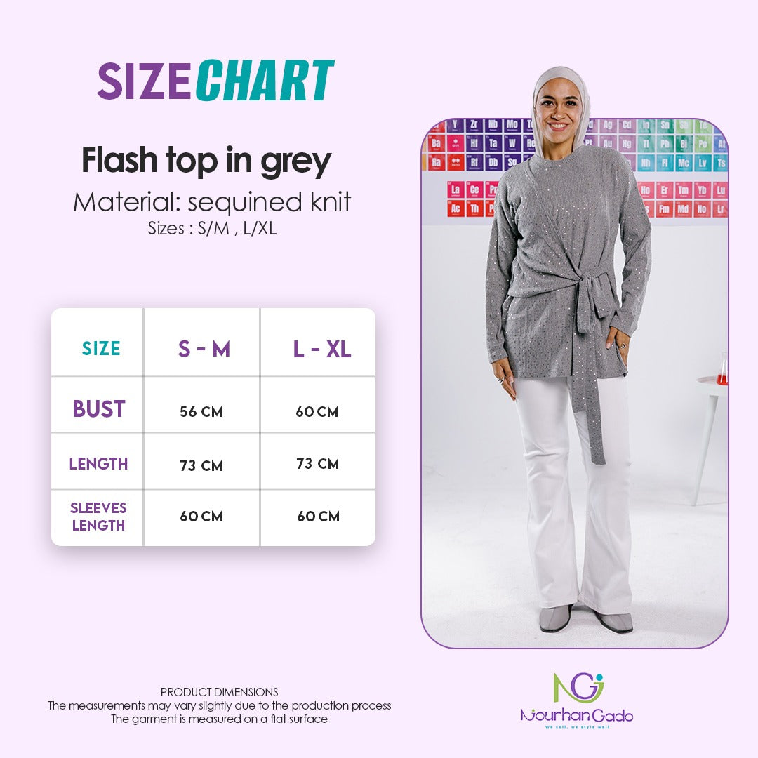 Flash top in grey size chart