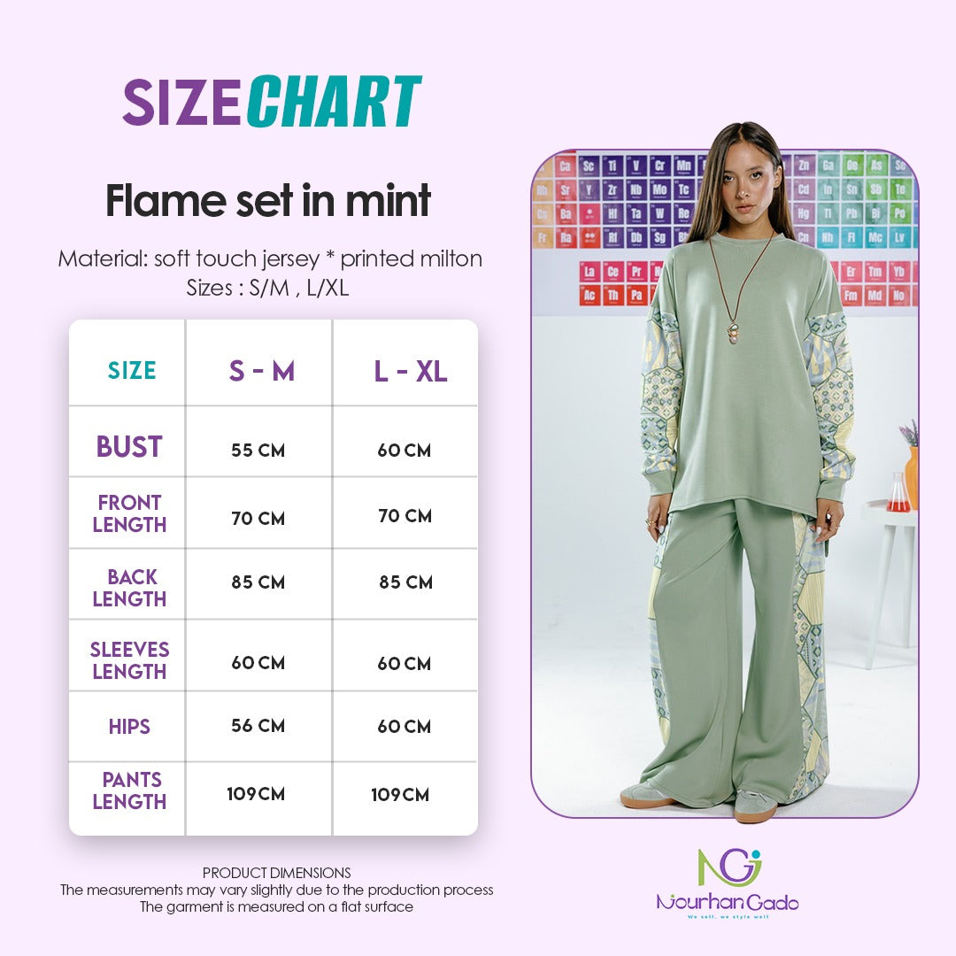 Flame set in mint size chart