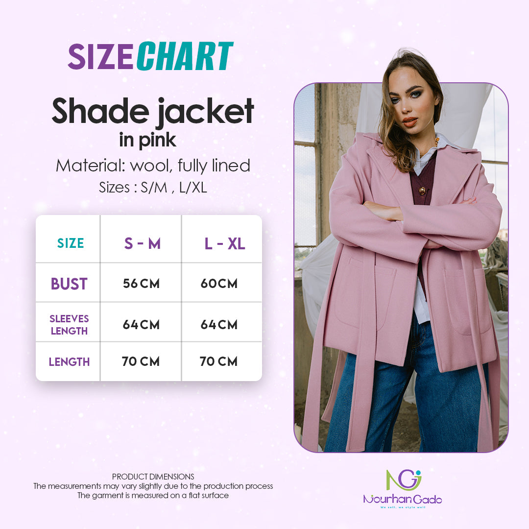 Shade jacket in pink size chart