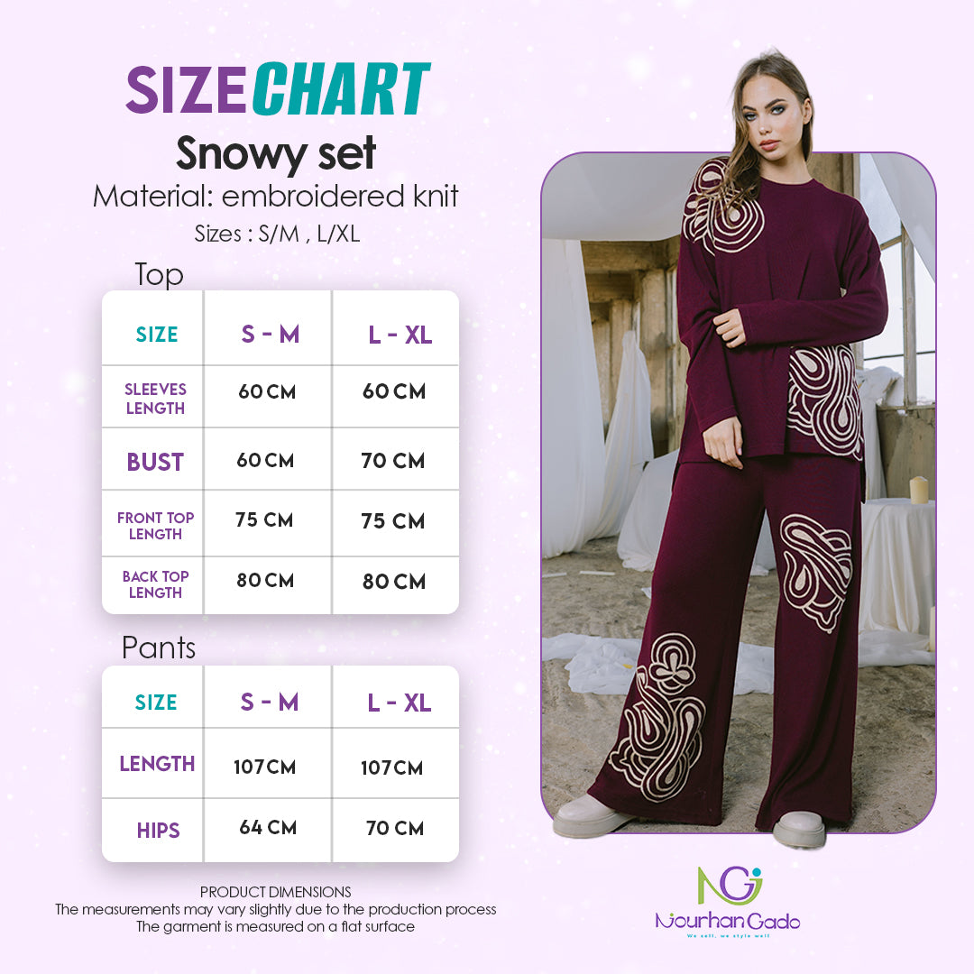 Snowy set size chart