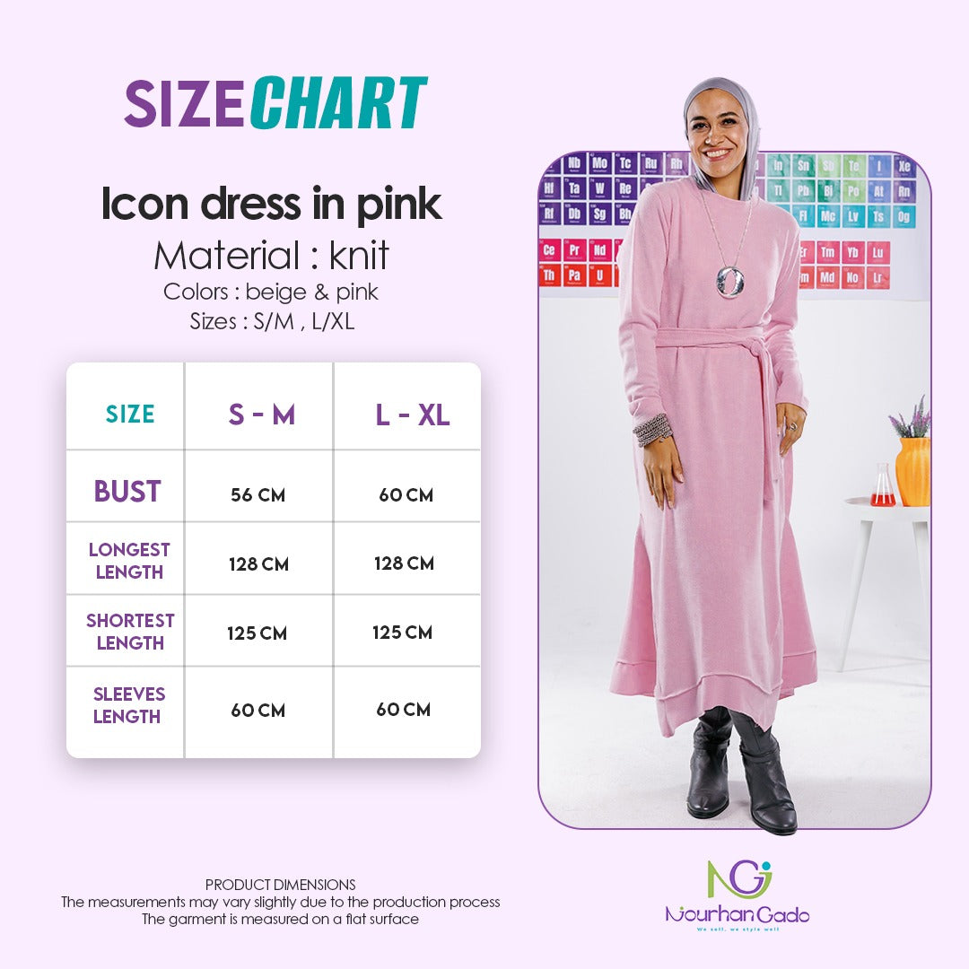 Icon dress in pink size chart