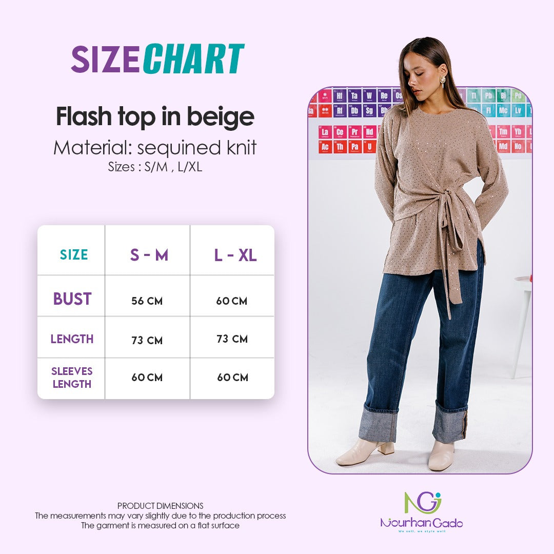 Flash top in beige size chart