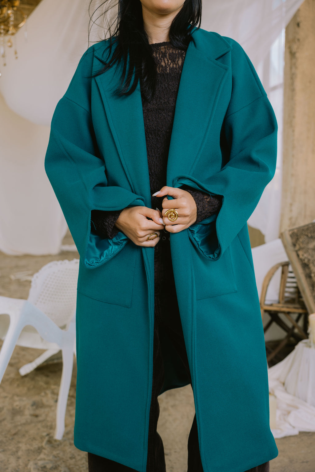 Storm coat in turquoise