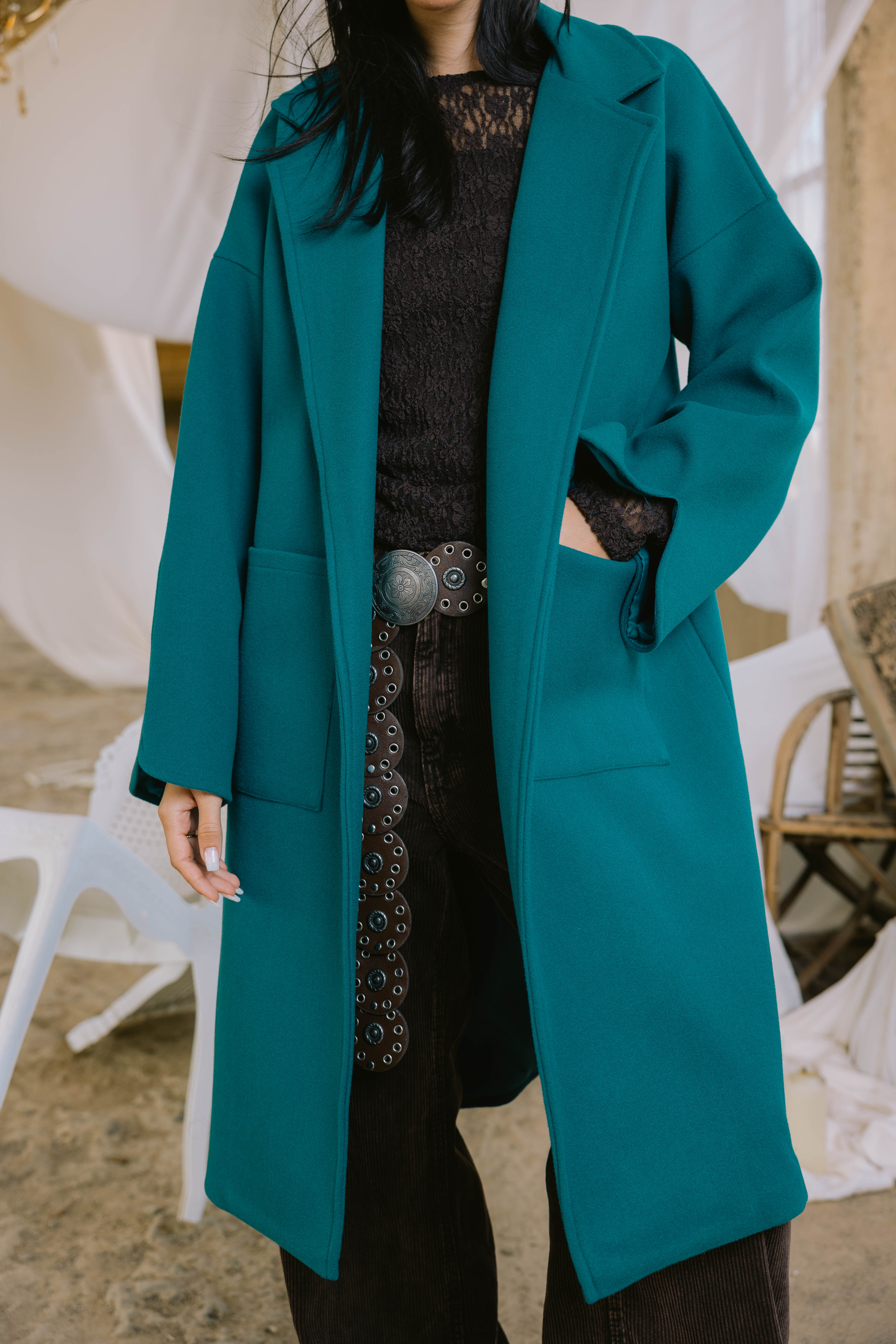 Storm coat in turquoise