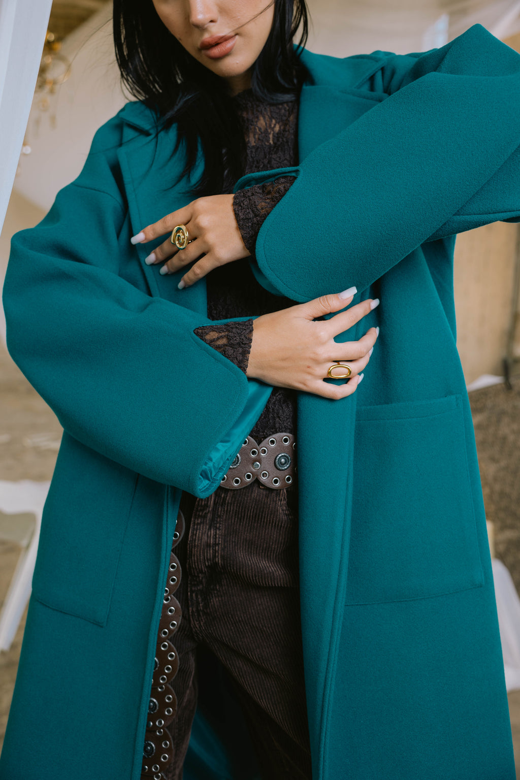 Storm coat in turquoise