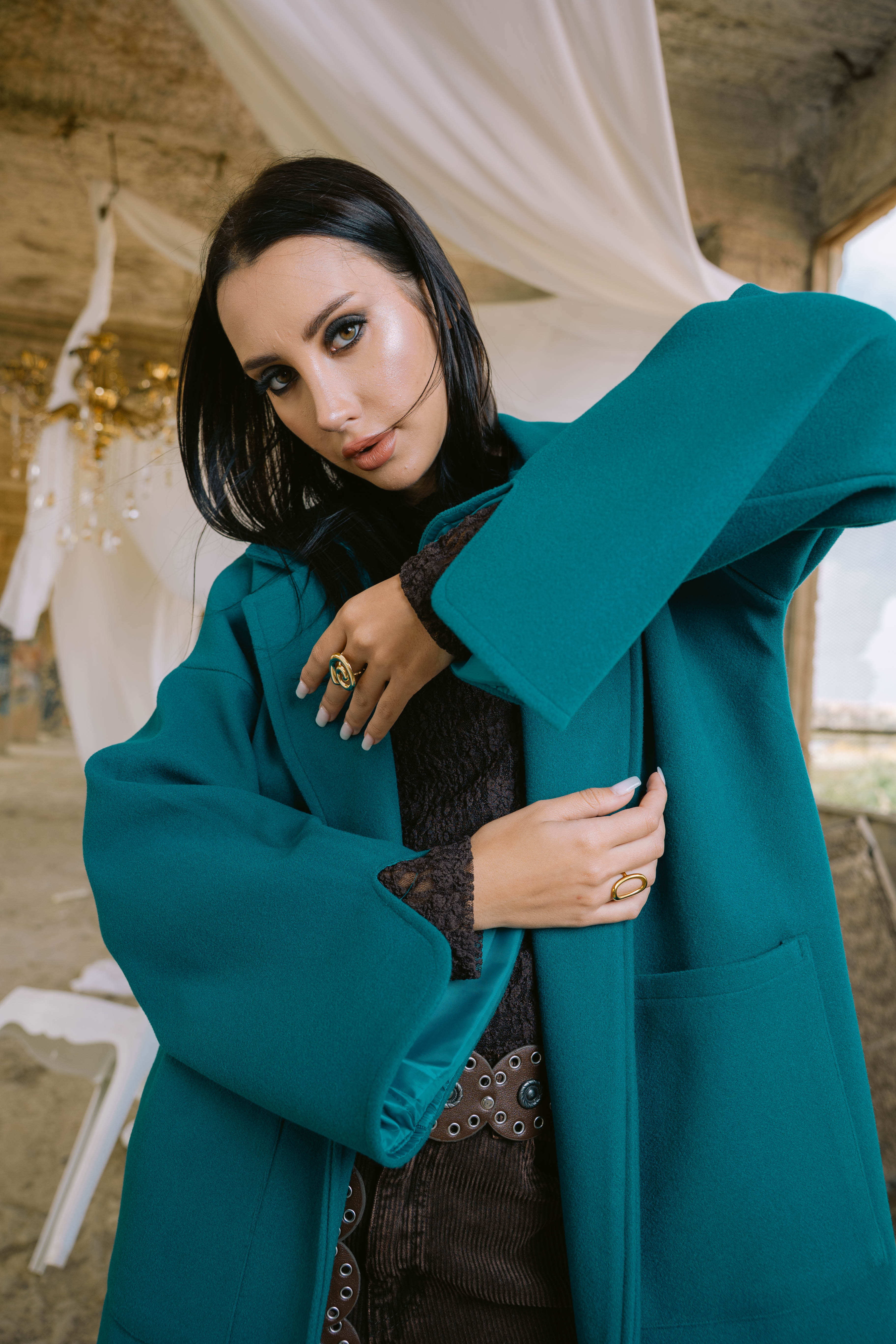 Storm coat in turquoise