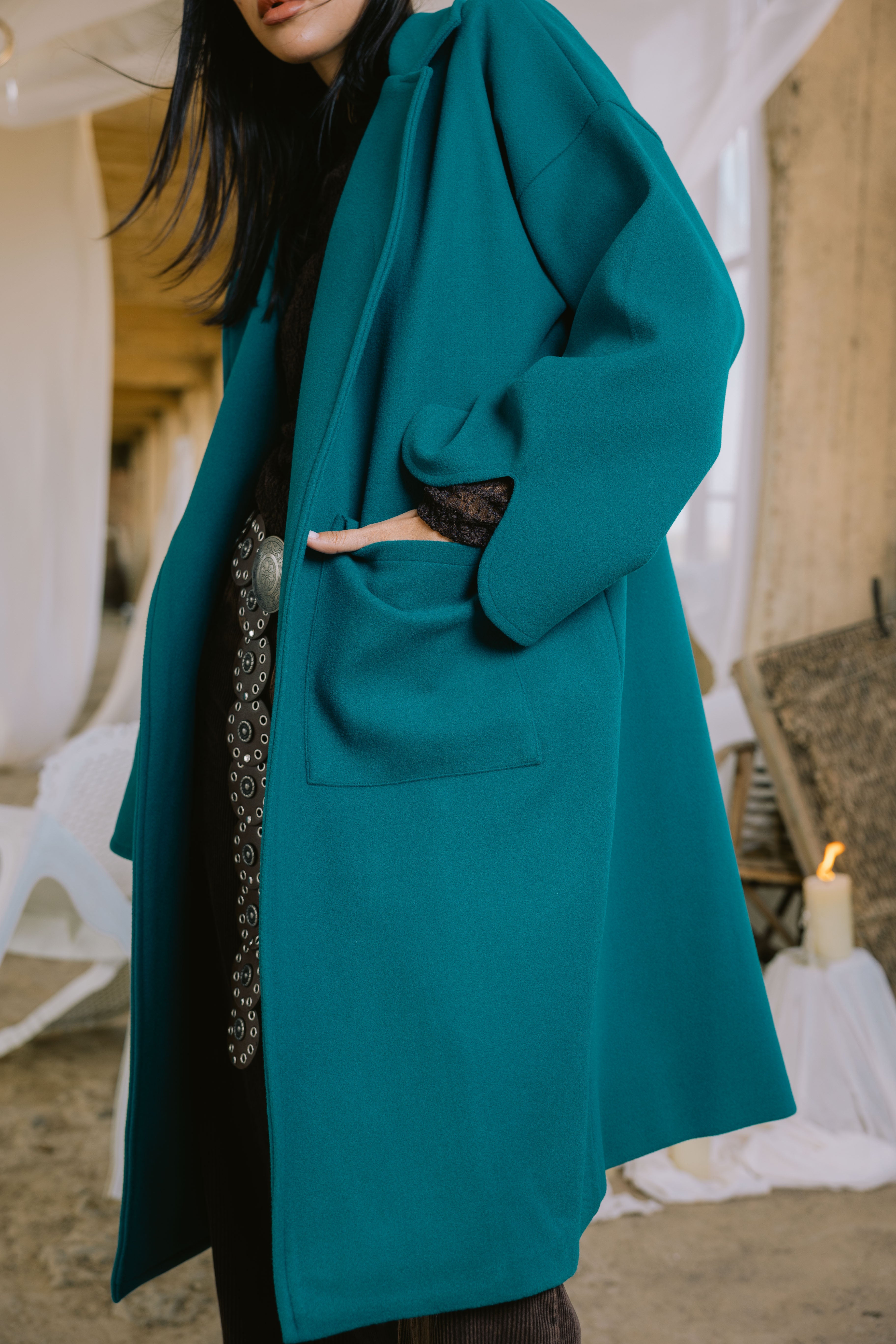 Storm coat in turquoise