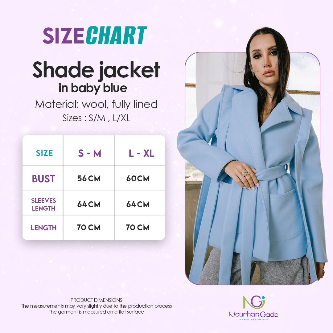 Shade jacket in baby blue size chart